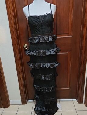 "Helena" Tiered Satin Lace Maxi - Elegant Evening Gown